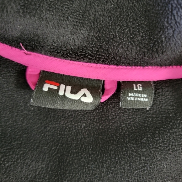 FILA Women's Full Zip Fleece Jacket Hot Pink Black Pockets Logo Athlesiure Large - Picture 7 of 11